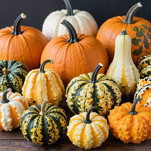 Colorful Variety of Pumpkins and Squash