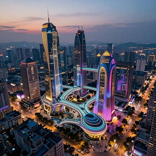 Futuristic Neon Cityscape Skyline