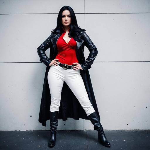 Confident Woman in Black Leather Trench Coat
