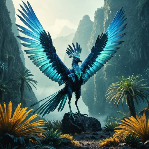 Iridescent Winged Archaeopteryx in Prehistoric Landscape Iridescent Winged Archaeopteryx in Prehistoric Landscape