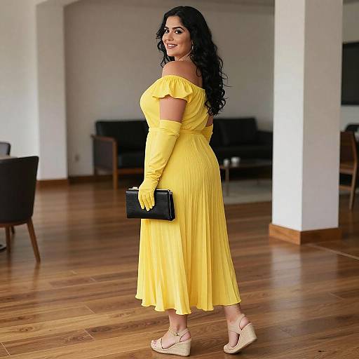 Curvy Woman in Yellow Dress Indoors