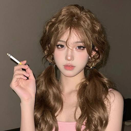 Chic Young Woman with Wavy Hair