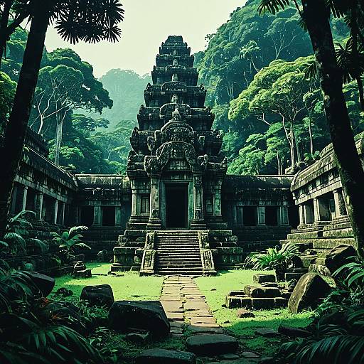 Ancient Stone Temple in Lush Jungle