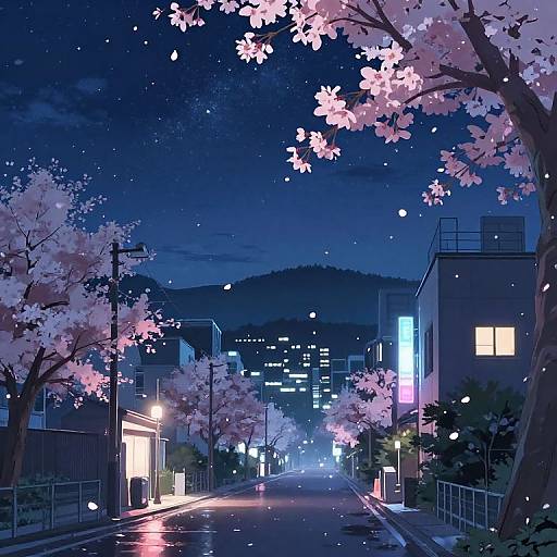 Serene Night Anime Cityscape