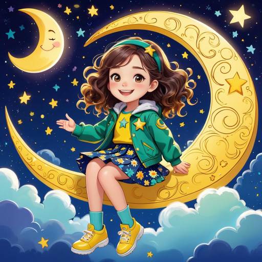 Magical Nightscape with Cheerful Girl