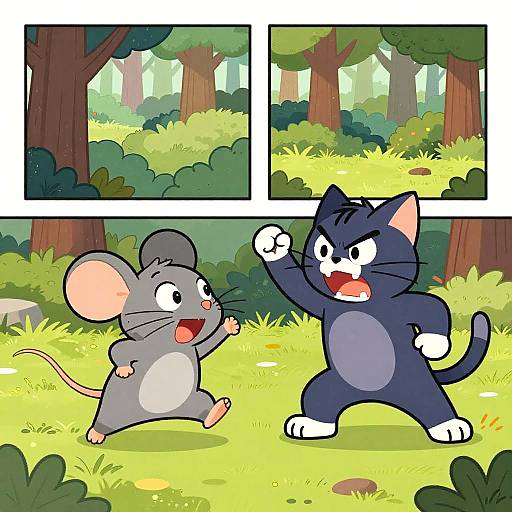 Cute Mouse vs Fierce Cat Cartoon