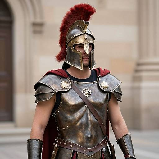 Man in Gladiator Helmet and Armor