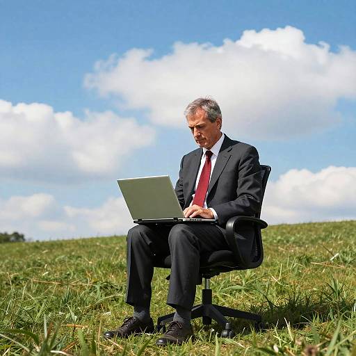 Businessman Working Outdoors on Hill