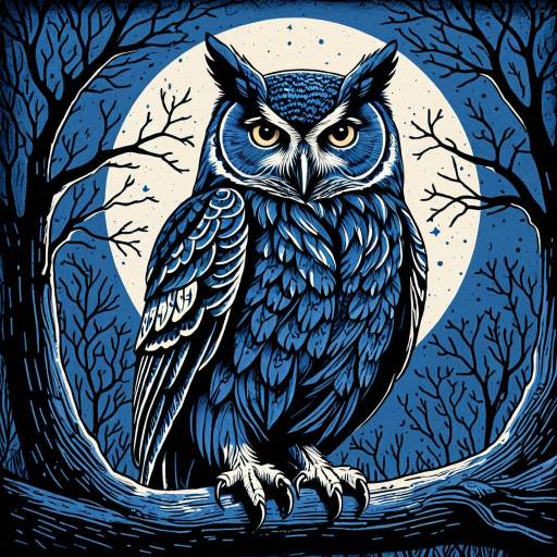 Mystical Indigo Owl Illustration