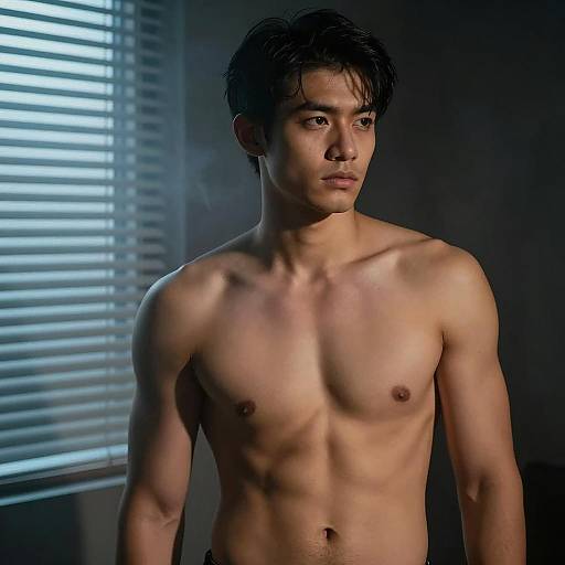 Shirtless Muscular Man by Window Light