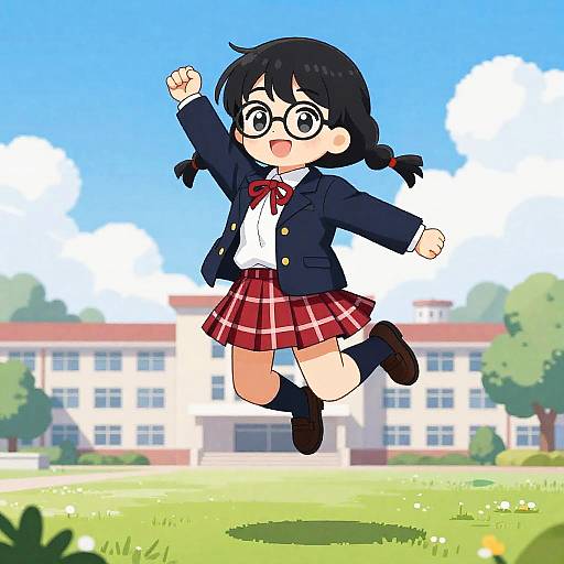 Pixel Art Joyful Schoolgirl Jumping