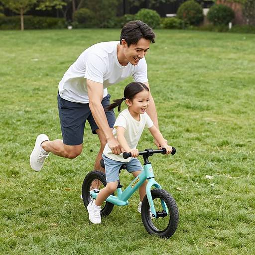 Dad Teaching Daughter Balance Bike