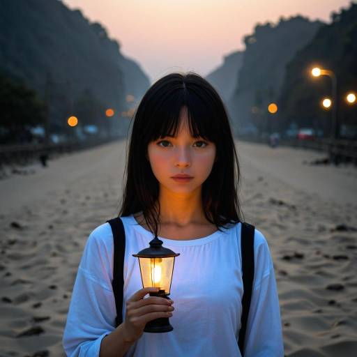 Solemn Anime Girl by a Foggy Beach Solemn Anime Girl by a Foggy Beach