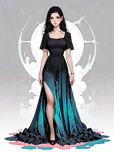 Minimalist Woman in Black A-Line Dress