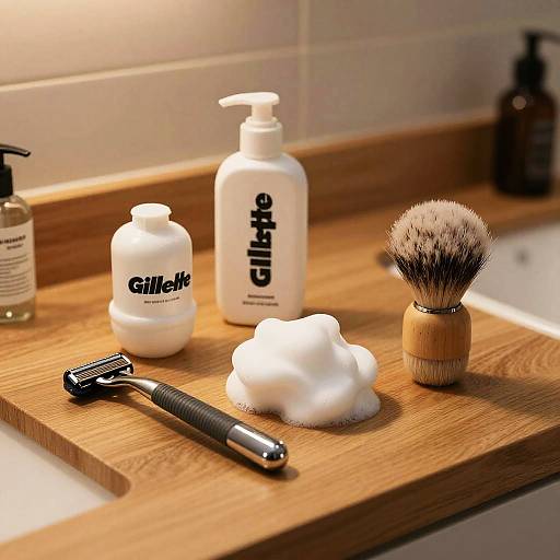 Gillette Shaving Kit on Wooden Countertop