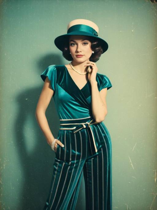 Elegant Woman in Emerald Green Velvet Outfit
