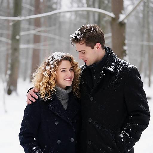 Romantic Moment in a Snowy Forest