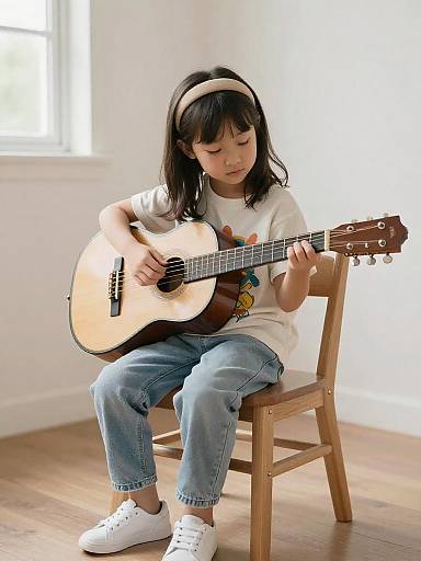 Girl Practicing Guitar in Cozy Room