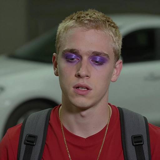 Portrait of a Young Man with Purple Makeup
