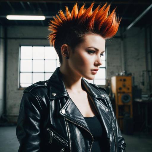 Woman with Faux Hawk and Leather Jacket in Industrial Studio Woman with Faux Hawk and Leather Jacket in Industrial Studio
