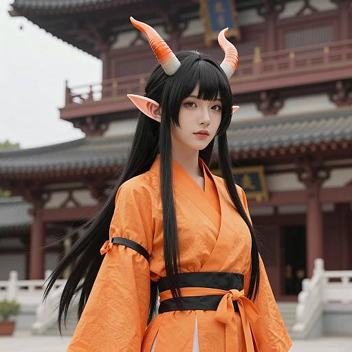 Mystical Woman in Vibrant Orange Attire