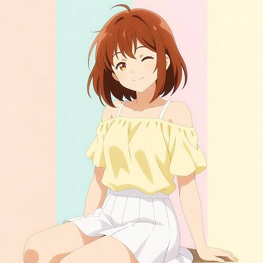 Cheerful Anime Girl in Pastel Outfit