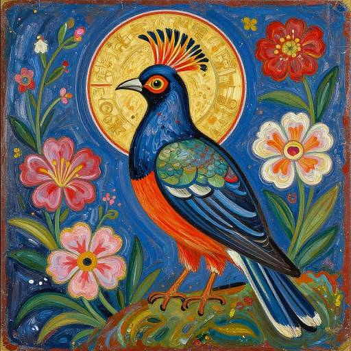 Byzantine Icon of Peacock with Flowers