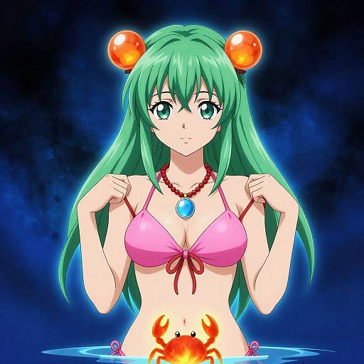 Mystical Green-Haired Anime Woman