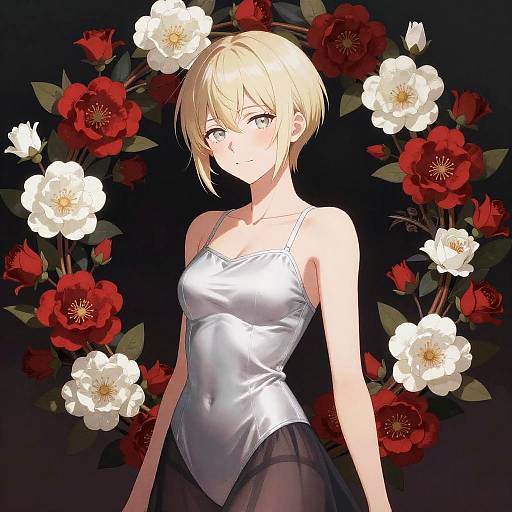 Serene Anime Woman with Floral Wreath