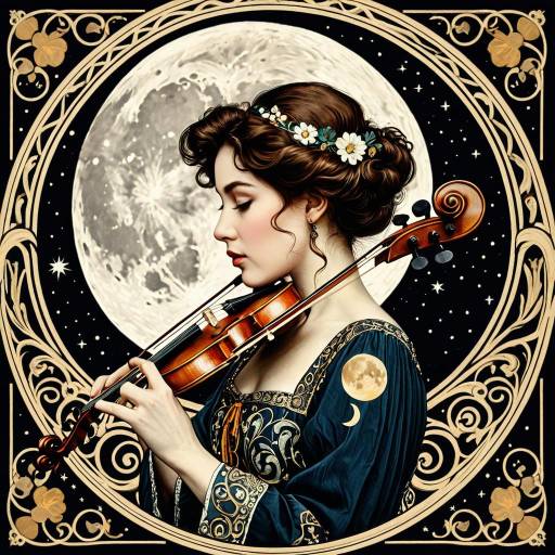 Elegant Art Nouveau Violin and Moon Logo Elegant Art Nouveau Violin and Moon Logo