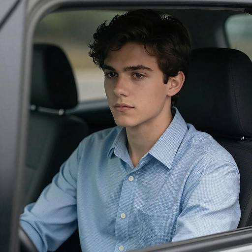 Young Man in Car with Reflective Window