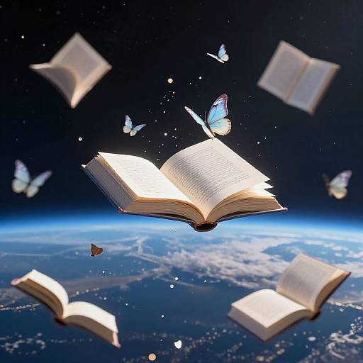 Cosmic Books with Butterflies and Earth