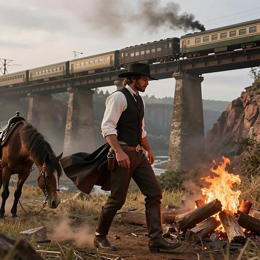 Cinematic Western Scene with Elegant Gambler