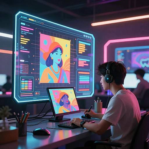 Futuristic AI Art Workspace