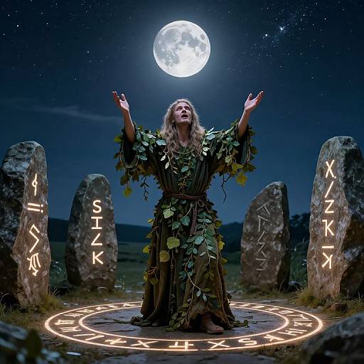Mystical Druid Ritual Under Full Moon