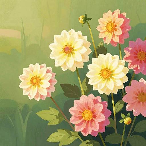 Whimsical Sunlit Dahlia Illustration