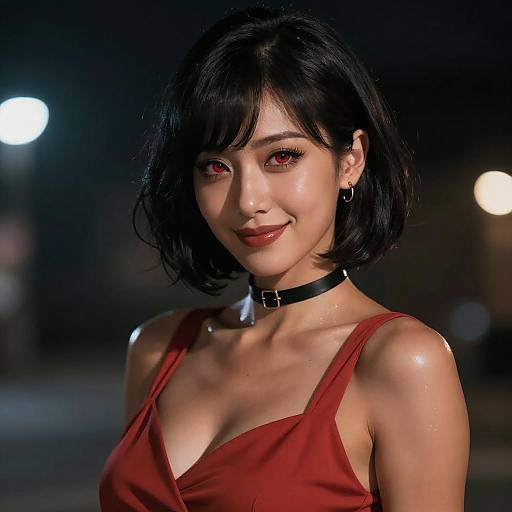 Mature Anime Woman Night Portrait Bokeh