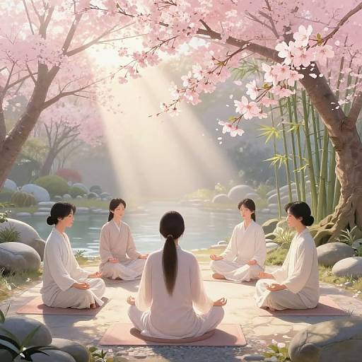 Zen Meditation in Cherry Blossom Garden