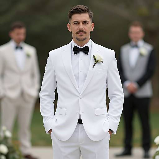 Stylish Man in White Wedding Suit