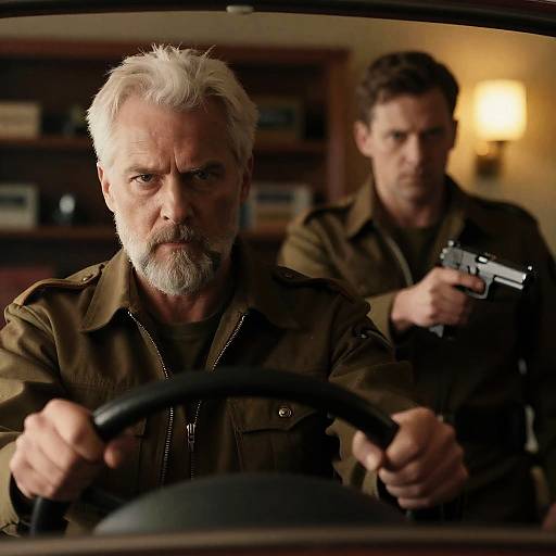 Intense Scene in a Dimly Lit Room