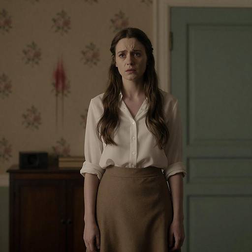 Worried Woman in Dimly Lit Room