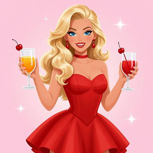 Glamorous Blonde Woman in Red Dress