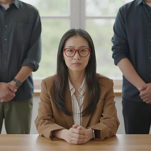 Casual Meeting: Woman with Red Glasses