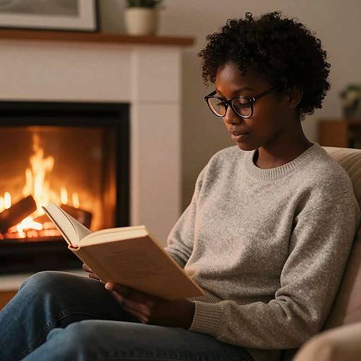 Cozy Reading by Fireplace