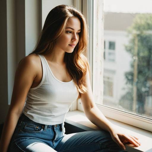 Young Woman Sitting on Windowsill in Natural Light