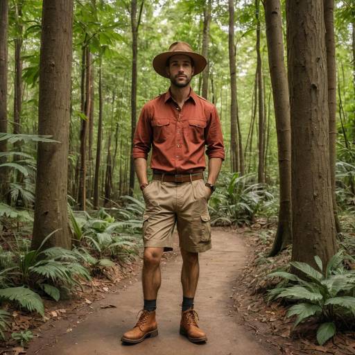 Man in Safari Outfit Standing on Forest Path