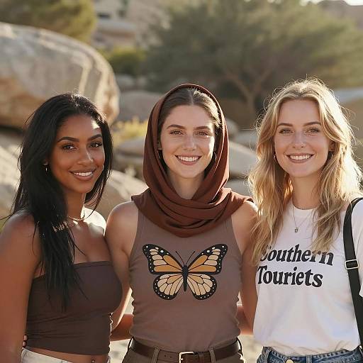 Three Diverse Women Smiling Outdoors