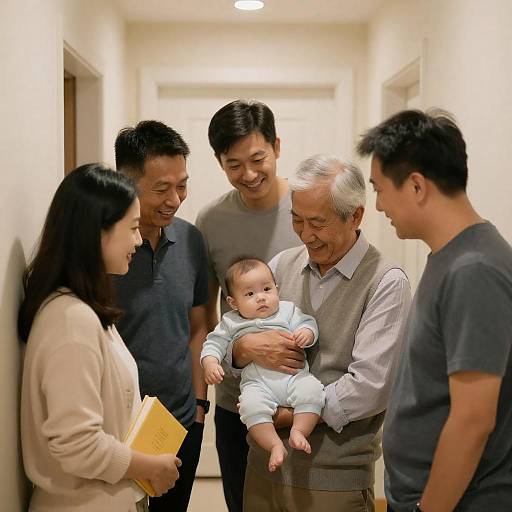 Warm Hallway Family Baby Portrait