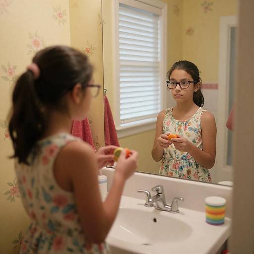 Youthful Reflection in Colorful Bathroom