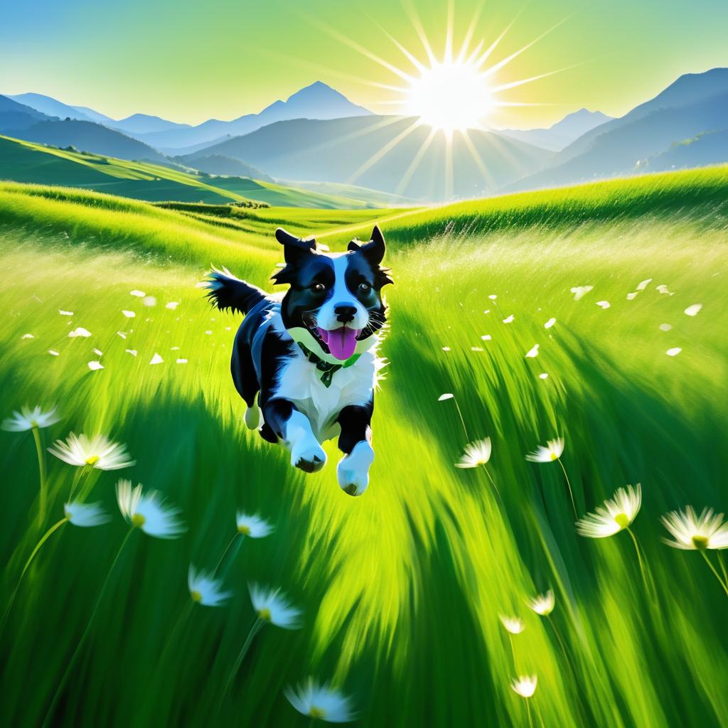 Dynamic Dog in Vibrant Mountain Landscape